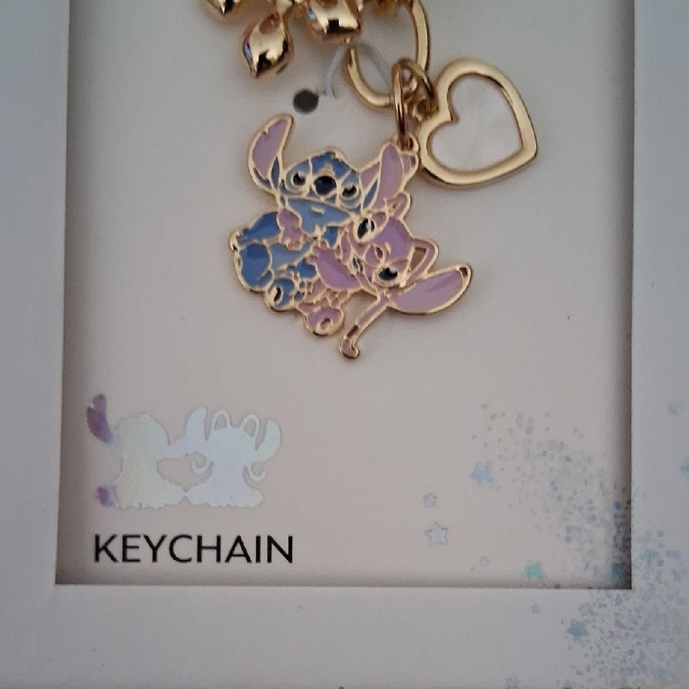 Disney Stitch & Angel Keychainborvaba with Heart and Flower Charms - Picture 7 of 7